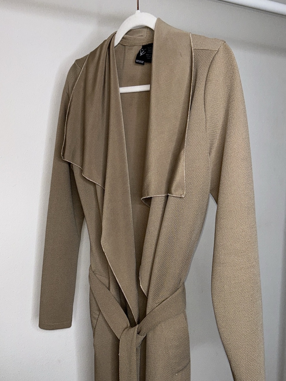 Windsor Beige Draped Lightweight Trench Coat with Self Tie
